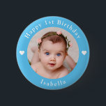 Personalized Photo, Name, Age Birthday Baby Blue 2 Inch Round Button<br><div class="desc">Adorable personalized photo,  name and age birthday baby blue button.</div>