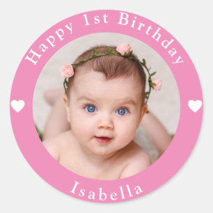 Personalized Photo, Name And Age Birthday Classic Round Sticker