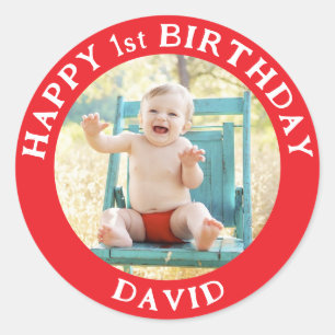 Personalized Photo, Name And Age Birthday Classic Round Sticker