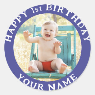 Personalized Photo, Name And Age Birthday Classic Round Sticker