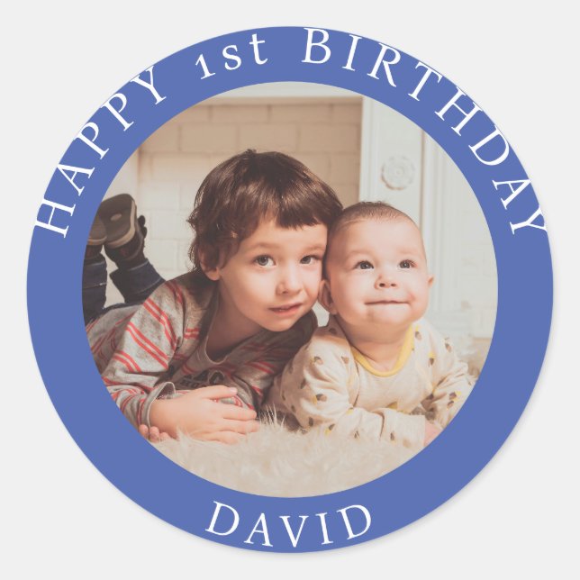 Personalized Photo, Name And Age Birthday Classic Round Sticker (Front)