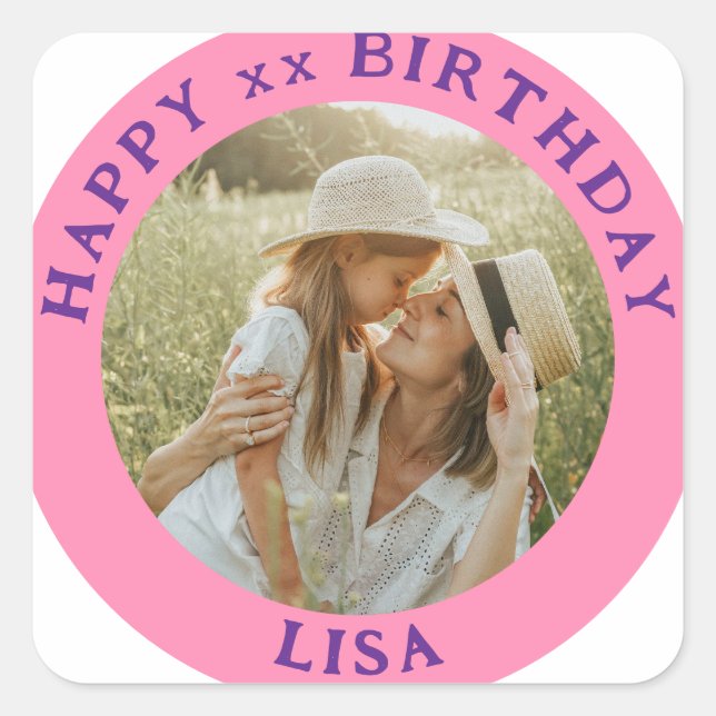 Personalized Photo, Name And Age Birthday Classic Square Sticker (Front)