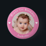 Personalized Photo, Name And Age Birthday Pink 2 Inch Round Button<br><div class="desc">Adorable personalized photo,  name and age birthday pink button.</div>