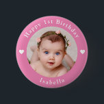 Personalized Photo, Name And Age Birthday Pink 2 Inch Round Button<br><div class="desc">Adorable personalized photo,  name and age birthday pink button.</div>