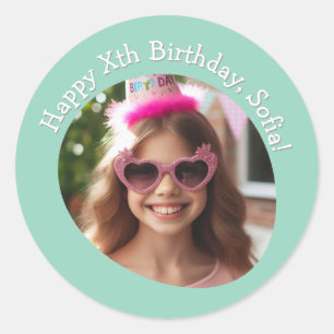 Personalized Photo Name and Age Happy Birthday  Classic Round Sticker
