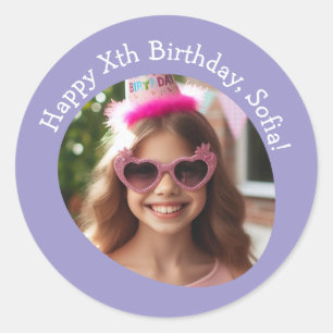 Personalized Photo Name and Age Happy Birthday  Classic Round Sticker