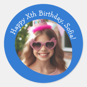 Personalized Photo Name and Age Happy Birthday  Classic Round Sticker