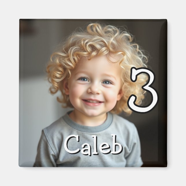 Personalized Photo, Name and Age Refrigerator  Magnet (Front)