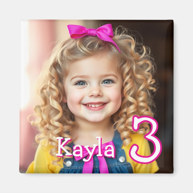 Personalized Photo, Name and Age Refrigerator  Magnet (Front)