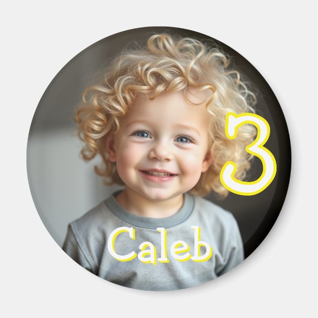 Personalized Photo, Name and Age Refrigerator  Magnet (Front)