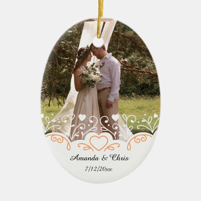 Personalized Photo, name and date for wedding Ceramic Ornament (Front)