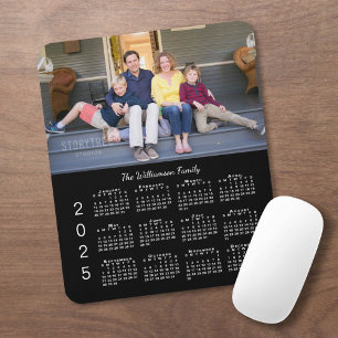 Personalized Photo Name Black 2025 Calendar Mouse Pad