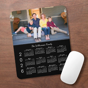 Personalized Photo Name Black 2026 Calendar Mouse Pad
