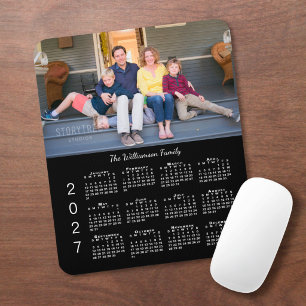 Personalized Photo Name Black 2027 Calendar Mouse Pad