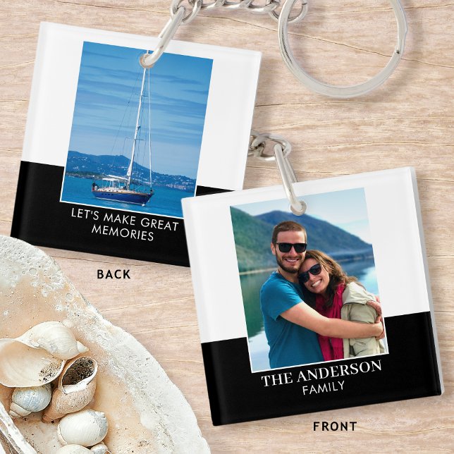 Personalized Photo Name Black White Modern Keychain (Creator Uploaded)