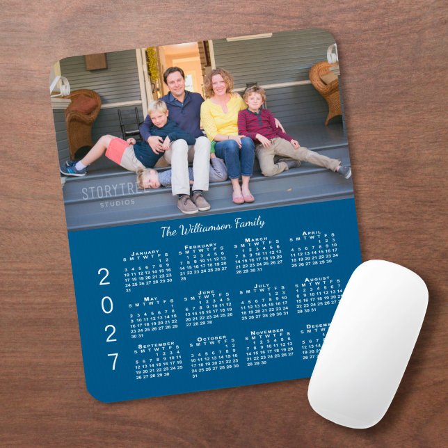 Personalized Photo Name Blue 2027 Calendar Mouse Pad (Personalized Photo Name Blue 2027 Calendar Mouse Pad in situ)