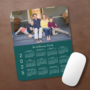 Personalized Photo Name Blue-Green 2025 Calendar Mouse Pad