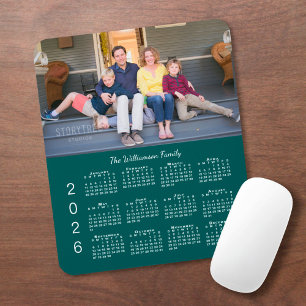 Personalized Photo Name Blue-Green 2026 Calendar Mouse Pad
