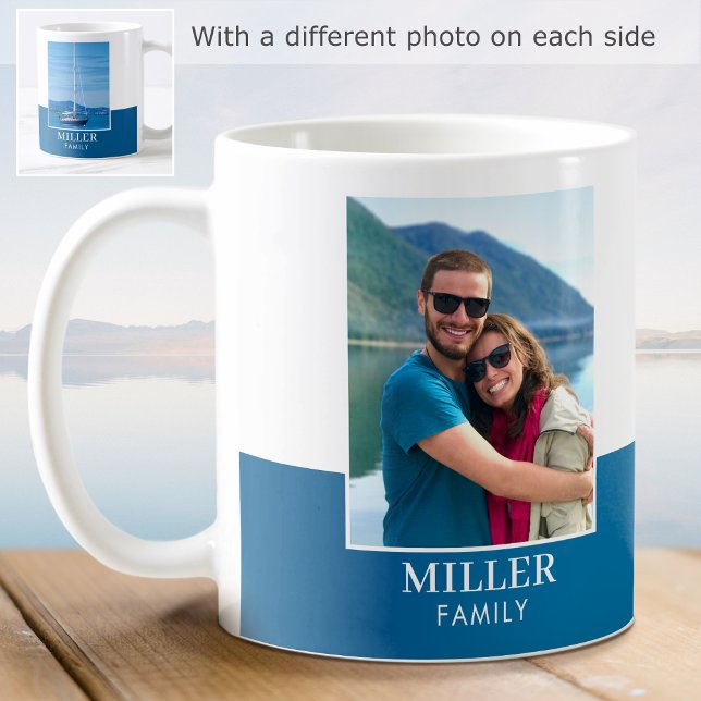Personalized Photo Name Blue Modern Coffee Mug (Creator Uploaded)