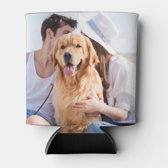 Personalized Photo Name Date Wedding Can Cooler (Front)