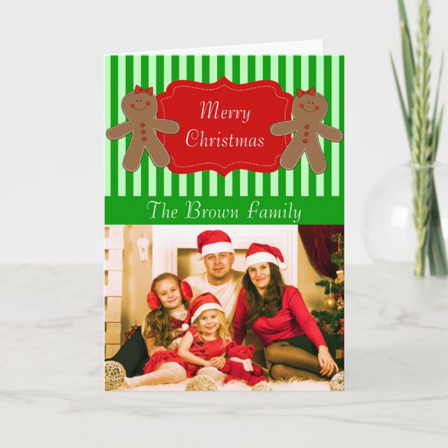 Personalized Photo Name Gingerbread Christmas Card (Front)