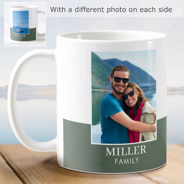 Personalized Photo Name Green Modern Coffee Mug (Creator Uploaded)