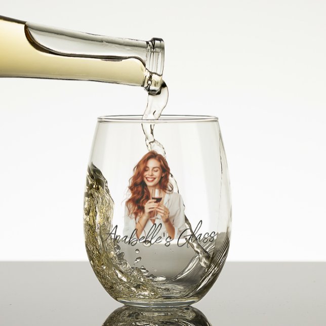 Personalized Photo Name Monogram Gift  Stemless Wine Glass (Creator Uploaded)