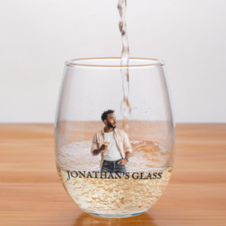 Personalized Photo Name Monogram Gift  Stemless Wine Glass