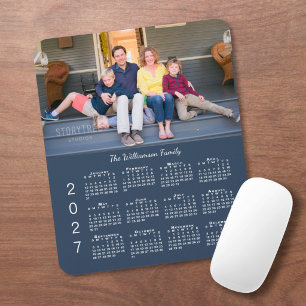 Personalized Photo Name Navy Blue 2027 Calendar Mouse Pad