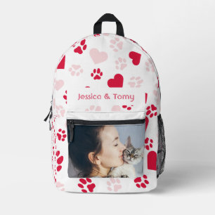 Personalized Photo & Name Paw prints Pattern Printed Backpack