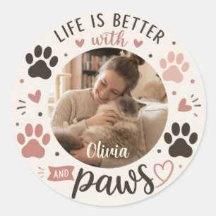 Personalized Photo & Name Pet Lover Classic Round Sticker