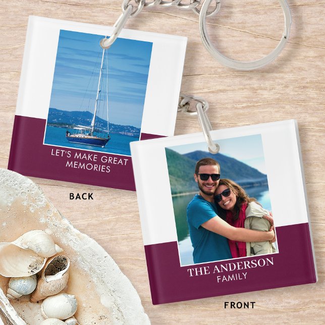 Personalized Photo Name Plum Modern Keychain (Creator Uploaded)