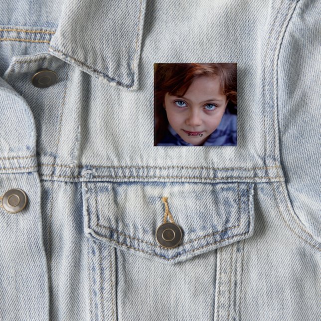 Personalized Photo Name Square Button (In Situ)