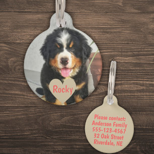 Personalized Photo, Name & Text (red) Pet Tag