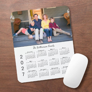 Personalized Photo Name White 2027 Calendar Mouse Pad