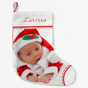 Personalized Photo Name White red Trim Christmas Small Christmas Stocking