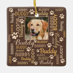 Personalized Photo Names   Brown Dog Ceramic Ornament