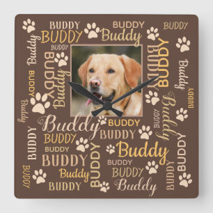Personalized Photo Names   Brown Dog Square Wall Clock