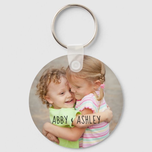 Personalized Photo Names Cute Typography Keepsake Keychain (Front)