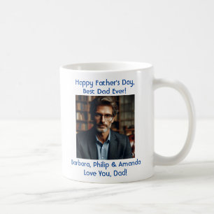 Personalized Photo Names Father's Day Elegant Blue Coffee Mug