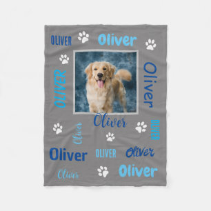 Personalized Photo Names   Grey Dog Fleece Blanket