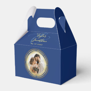 Personalized Photo Navy Blue Gold Wedding Minimal Favor Box