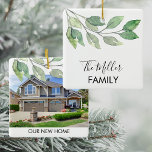 Personalized Photo New Home Ceramic Ornament<br><div class="desc">This personalized new home ornament is decorated with watercolor greenery and stylish script typography.
Easily customizable. with your photo and name.
Makes a great housewarming gift.
Original Watercolor © Michele Davies.</div>