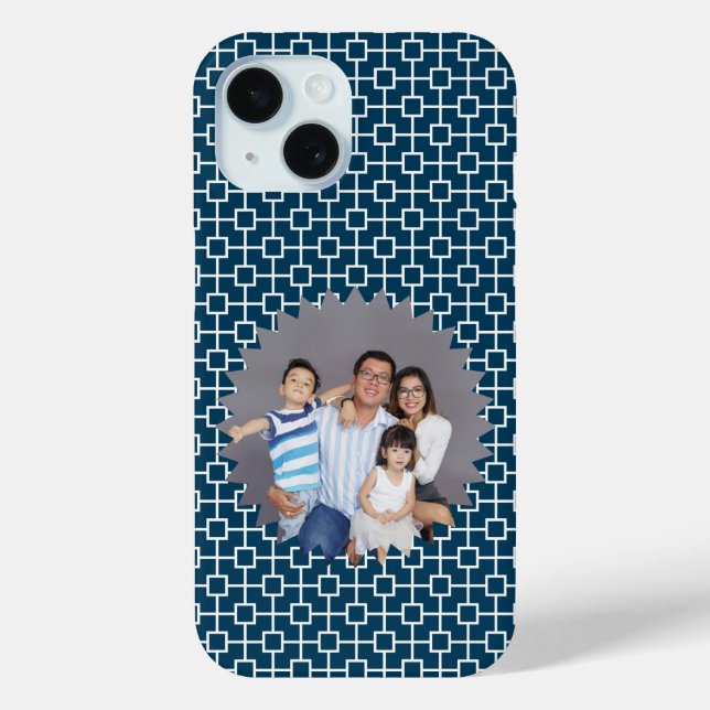 Personalized Photo on Blue Geometric Backdrop Case-Mate iPhone Case (Back)