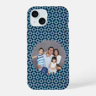 Personalized Photo on Blue Geometric Backdrop iPhone 15 Case