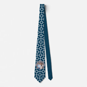 Personalized Photo on Blue Geometric Backdrop Tie