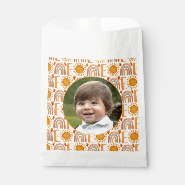 Personalized Photo "One" Rainbow & Sunshine  Favour Bag (Front)
