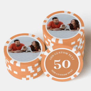 Personalized Photo Orange Numbered 50 Value Game Poker Chips