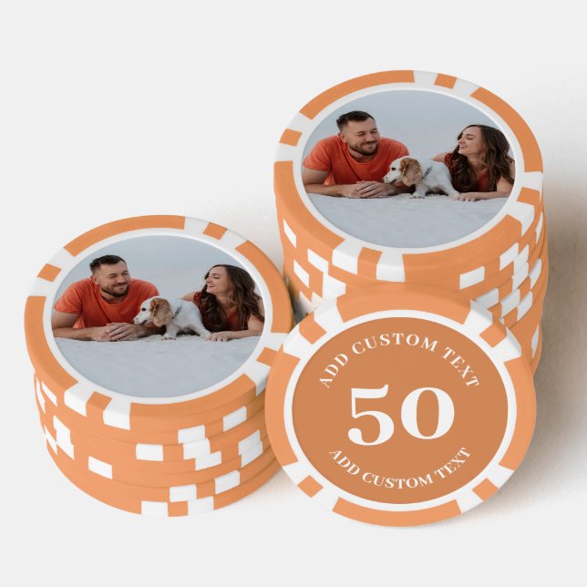 Personalized Photo Orange Numbered 50 Value Game Poker Chips (Stack)