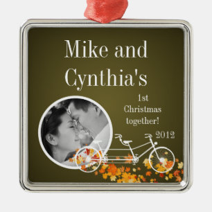 Personalized Photo Ornament Brown Fall Double Bike